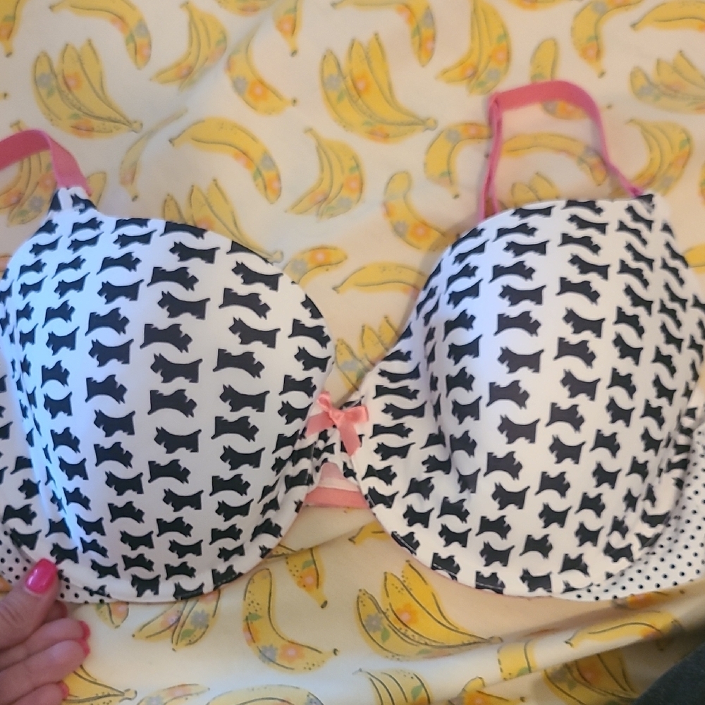 Victoria's Secret Black and White Dog Print Bra with Pink Straps - Picture 11 of 11